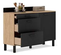 IDMarket - Buffet bas casserolier CINA 120 cm H.83 cm 1 porte 3 tiroirs Noir façon hêtre