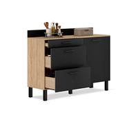 IDMarket - Buffet bas casserolier CINA 120 cm H.83 cm 1 porte 3 tiroirs Noir façon hêtre