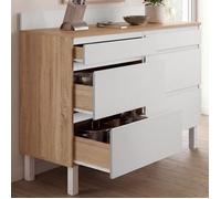 Buffet bas casserolier de cuisine 120 cm CLAUDE bois et blanc