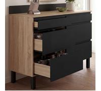 Buffet bas casserolier de cuisine 120 cm CLAUDE plan de travail H.83 cm 6 tiroirs bois et noir