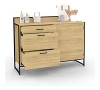IDMarket - Buffet Bas casserolier de Cuisine 120 cm Detroit Plan de Travail H.83 cm 1 Porte + 3 tiroirs Design Industriel