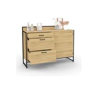 IDMarket - Buffet Bas casserolier de Cuisine 120 cm Detroit Plan de Travail H.83 cm 1 Porte + 3 tiroirs Design Industriel