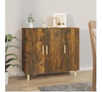 Buffet Bas - Chêne Fumé - 90x34x80 cm - 3 Portes - Bois d'Ingénierie - Style Classique