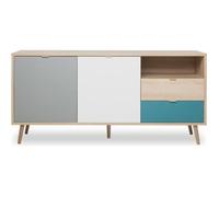 Buffet bas - Chêne, gris et bleu pétrole - Scandinave - CUBA - L 150 x P 40 x H 71 cm