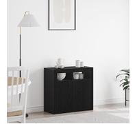 vidaXL Buffet bas Chêne noir 2 portes Éclairage LED 80x35x75 cm