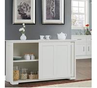 Buffet Bas Contemporain - Bahut Vaisselier - Laqué Blanc Brillant - Portes Coulissantes - 2 Etagères en MDF