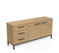 Demeyere Enfilade CRAFT 2 portes / 3 tiroirs – Chêne Hamilton / Noir – 152 x 39,5 x 72,3 cm
