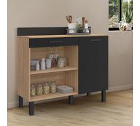 IDMARKET Buffet bas de cuisine 100 CM CINA plan de travail H.83 cm 1 porte + 1 tiroir façon hêtre et noir