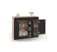 IDMarket - Buffet Bas de Cuisine 110 cm Alto façon hêtre et Noir | Avec rangements