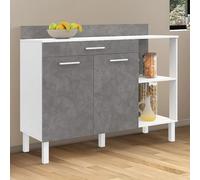 IDMarket – Buffet bas de cuisine CINA 120 cm H.83 cm 2 portes + tiroir Blanc effet béton