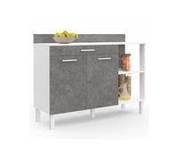 Buffet Bas De Cuisine 120 Cm Cina Plan De Travail H.83 Cm 2 Portes + Tiroir Blanc Et Effet Béton Blanc
