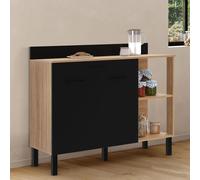 IDMarket – Buffet bas de cuisine CINA 120 cm H.83 cm 2 portes + tiroir façon hêtre et noir