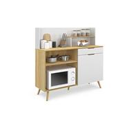 IDMarket - Buffet Bas de Cuisine 120 CM Olaf Plan de Travail H.83 cm 1 Porte + 1 tiroir façon hêtre et Blanc