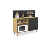 IDMarket – Buffet bas de cuisine Olaf, 120 cm, plan de travail, 1 porte 1 tiroir – façon hêtre/ noir