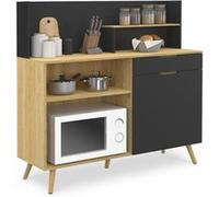 IDMarket – Buffet bas de cuisine Olaf, 120 cm, plan de travail, 1 porte 1 tiroir – façon hêtre/ noir