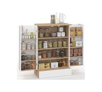 IDMarket - Buffet Bas de Cuisine Alto H.90 cm avec rangements Blanc et Bois
