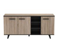 Enfilade Style Industriel 3 Portes 3 Niches Elégante - Coloris Noir et Chêne Brossé - 607 x 285 x 757