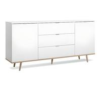 Buffet bas - Décor chêne et blanc - Scandinave - 2 portes et 3 tiroirs - GÖTEBORG - L 180 cm