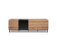 Buffet Bas - Decor chene et noir - 4 portes - NOLA - L 200 x P 42 x H 65 cm