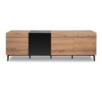 Buffet Bas - Decor chene et noir - 4 portes - NOLA - L 200 x P 42 x H 65 cm Naturel clair G
