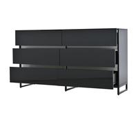 Buffet Bas Design 6 Tiroirs Brillants et Pieds Métalliques, Meuble en Panneau de Particules - Noir et Blanc - 140x39,5x78,5 cm