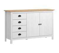 Buffet bas - DUOKON - Hill Range - Bois de pin massif - 2 portes - 4 tiroirs - Blanc et marron miel