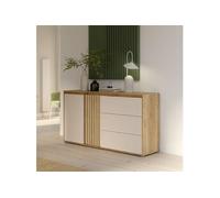 Buffet bas ELISTON blanc mat chêne 2 portes 3 tiroirs 159,6 cm