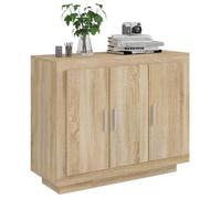 Buffet bas en bois d'ingénierie - MEUBLECHIC - Chêne sonoma - 92x35x75 cm - Brun - 110 kg maximal - Portes et étagères