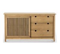 Buffet bas en pin massif décor ciré chêne, meuble de rangement - Longueur 150 x Profondeur 40 x Hauteur 80 cm