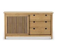 PEGANE Buffet Bas en pin Massif décor ciré chêne, Meuble de Rangement - Longueur 150 x Profondeur 40 x Hauteur 80 cm