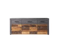 Buffet bas INDY 4 Portes et 1 Tiroir Mélaminé bois vieilli et mat L 178 P 40 H 77