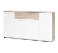 JACKY Buffet bas classique, blanc, décor chêne mat - L 160 cm