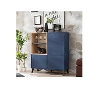 Buffet Bas Komodee FONDI, Style Scandinave, Bleu, Bois Clair, 90 x 35 x 102 cm