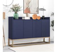 Buffet Bas - L 120 x P 30 x H 80 cm - 4 portes - Style contemporain - Décor Bleu - Panneaux de particules