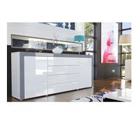 Buffet bas - Laqué blanc - 2 portes - 4 tiroirs - Métal