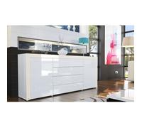 Buffet bas - laqué - blanc/blanc/crème - contemporain - 2 portes - 4 tiroirs