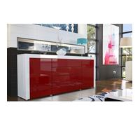Buffet bas - Laqué - Blanc / Bordeaux - 2 portes - 4 tiroirs - Design contemporain