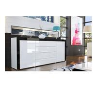 Buffet bas - laqué - blanc/noir - contemporain - 2 portes - 4 tiroirs - Push to open