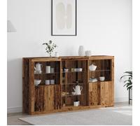 Buffet Bas LED - vidaXL - Bois Vieilli - 181x37x100 cm - Étagères en Verre - Marron