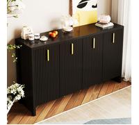 Buffet bas Maisentiel noir doré 140x38x80 cm panneaux de particules design minimaliste élégant poignées dorées