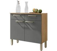 ACTUAL DIFFUSION Buffet Bas Meuble Cuisine 2 Portes 2 Tiroirs Chêne et Gris L 90.9 H 86 P 36.3 cm