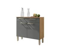 Buffet Bas Meuble Cuisine 2 Portes 2 Tiroirs Chêne et Gris L 90.9 H 86 P 36.3 cm - L 90.9 x l 36.3 x H 86 cm Blanc