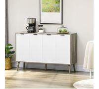 Buffet bas meuble de rangement 2 placards 4 portes motif chevrons étagères réglables 120 x 35 x 77,4 cm blanc et gris