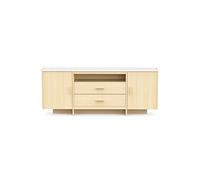 PEGANE Buffet Bas Meuble de Rangement 2 Portes 2 tiroirs Couleur chêne Clair/marbre - Largeur 206 x Profondeur 39,4 x Hauteur 82,9 cm