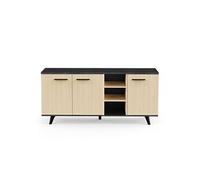PEGANE Buffet Bas Meuble de Rangement 3 Portes 3 niches Couleur chêne/Anthracite - Largeur 160,7 x Profondeur 43,9 x Hauteur 73,3 cm