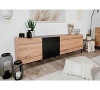 Buffet Bas / Meuble TV NOLA -Reproduction chene et noir - 4 portes - L 200 x P 42 x H 65 cm