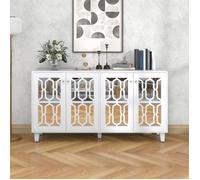 Buffet bas miroir blanc 4 Portes - Poignées en cristal - 160 x 40 x 84 cm - Moderne