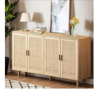 Buffet bas - Moderne - 4 portes en rotin - 158x40x88 cm - Panneaux de particules