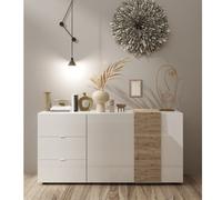 Buffet bas moderne blanc et bois 2 portes-3 tiroirs SIA