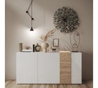Buffet bas moderne blanc et bois 3 portes SIA